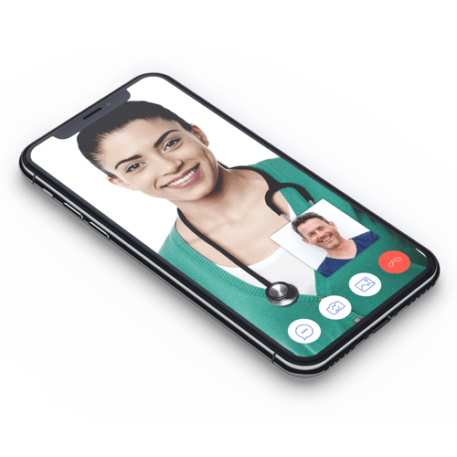 Doctor smiling on device
